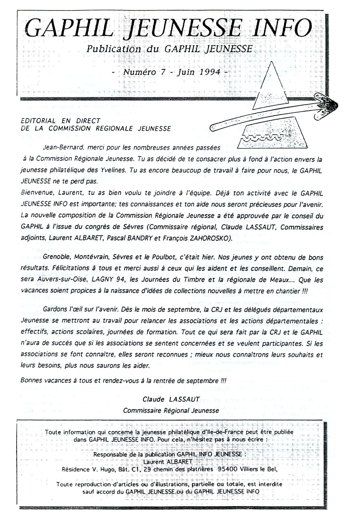 GAPHIL Info Spécial Jeunesse n°07 de juin 1994.